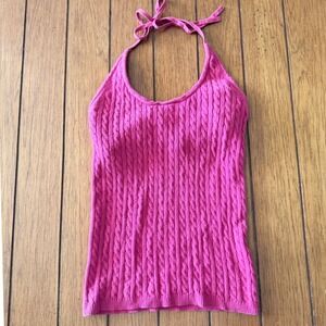Vtg Gap Pink Cable Knit Halter Top Sleeveless Cotton Sweater